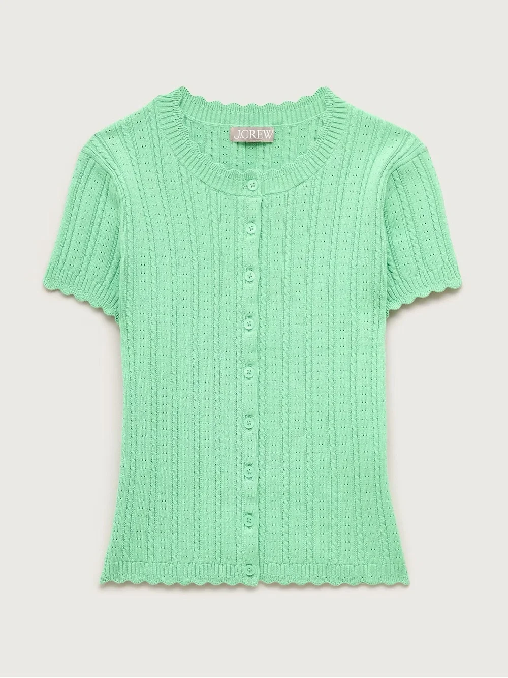 J. Crew Jackie Pointelle Cardigan Large Matcha Macaron Green Short Sleeve